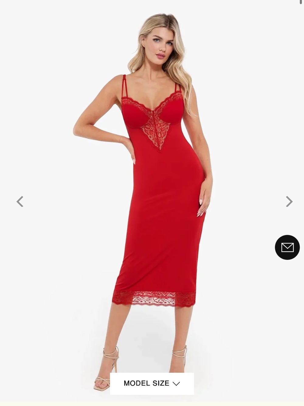 Red Lace-Detail Midi Slip Dress - Women